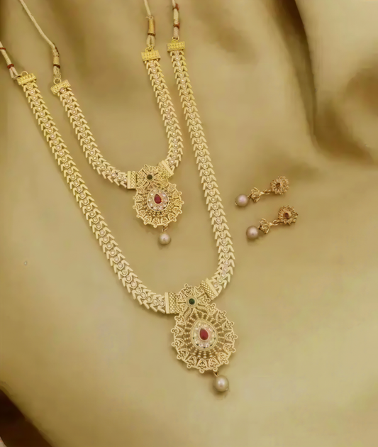Premium Gold-Plated Traditional Necklace Set with Earrings | Elegant Bridal & Party Wear