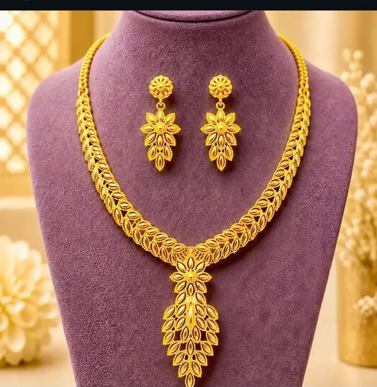 Premium Gold-Plated Floral Necklace Set with Earrings | Traditional Party & Wedding Jewelry