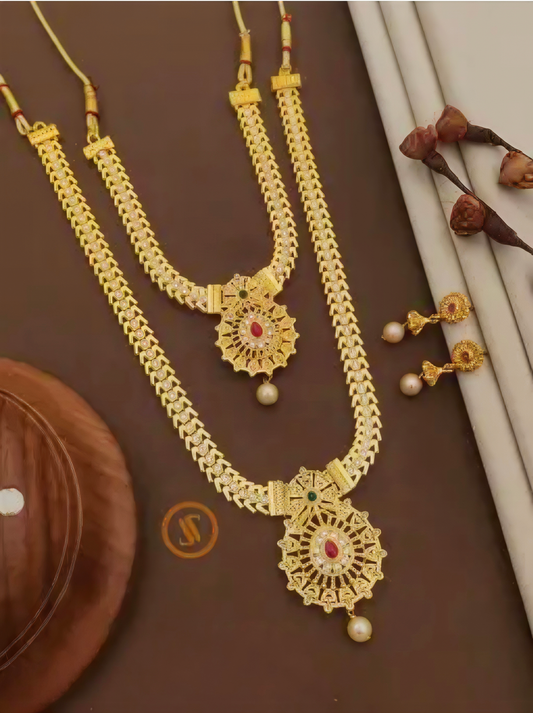 Premium Gold-Plated Traditional Necklace Set with Earrings | Elegant Bridal & Party Wear